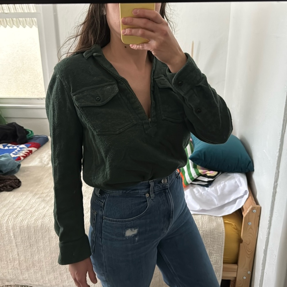 Madewell dark green flannel quarter zip size medium